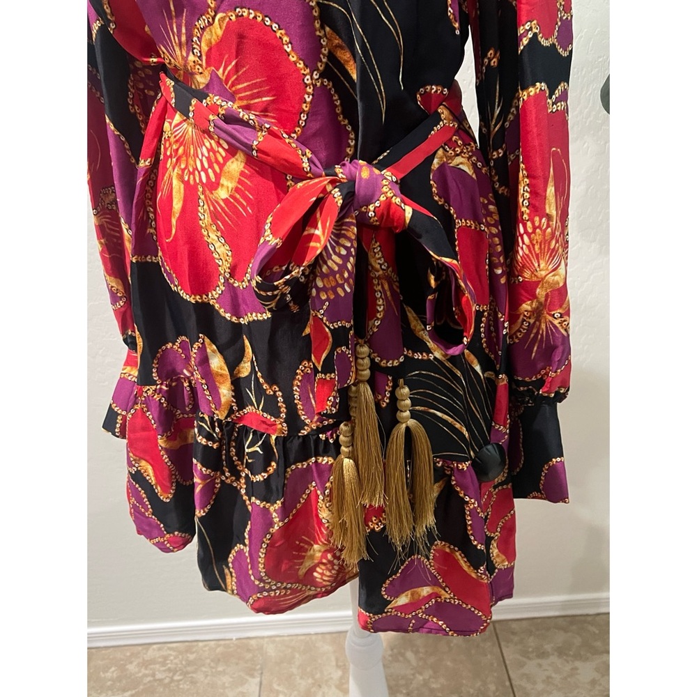 NEW FARM Rio Shiny Cheetah Floral Print Mini Dress With Belt Women's Size small - Picture 10 of 13